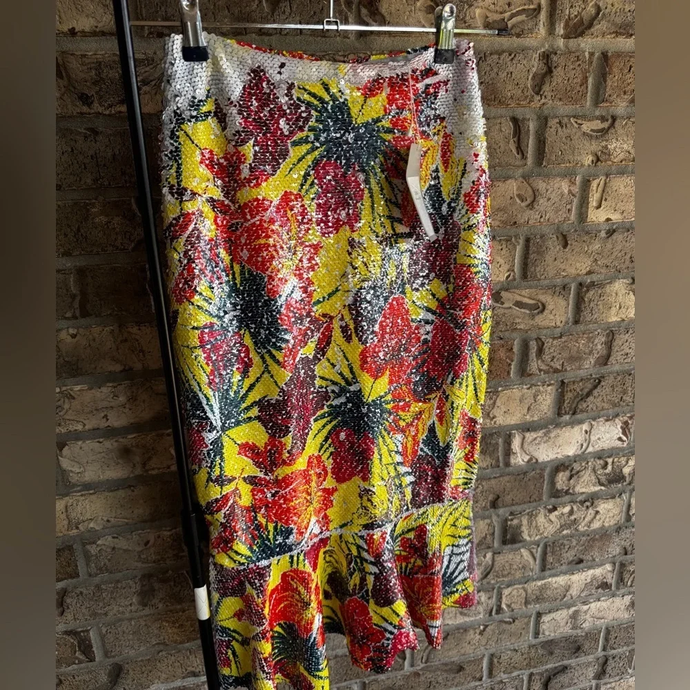 Zara Floral Sequin High Waisted Mermaid Fit and Flare Midi Skirt size small - Picture 6 of 15